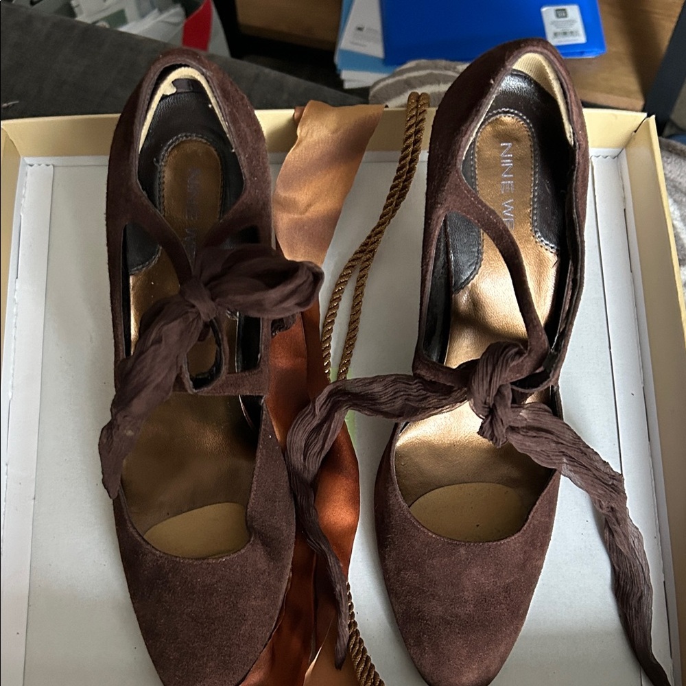 Nine West Dark Brown Suede Heels